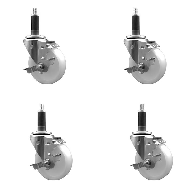 4'' Nylon Swivel 1'' Expanding Stem Caster Set with Brake, 4PK